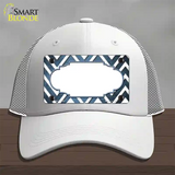 Light Blue White Chevron Scallop Oil Rubbed Novelty License Plate Hat Mesh / White