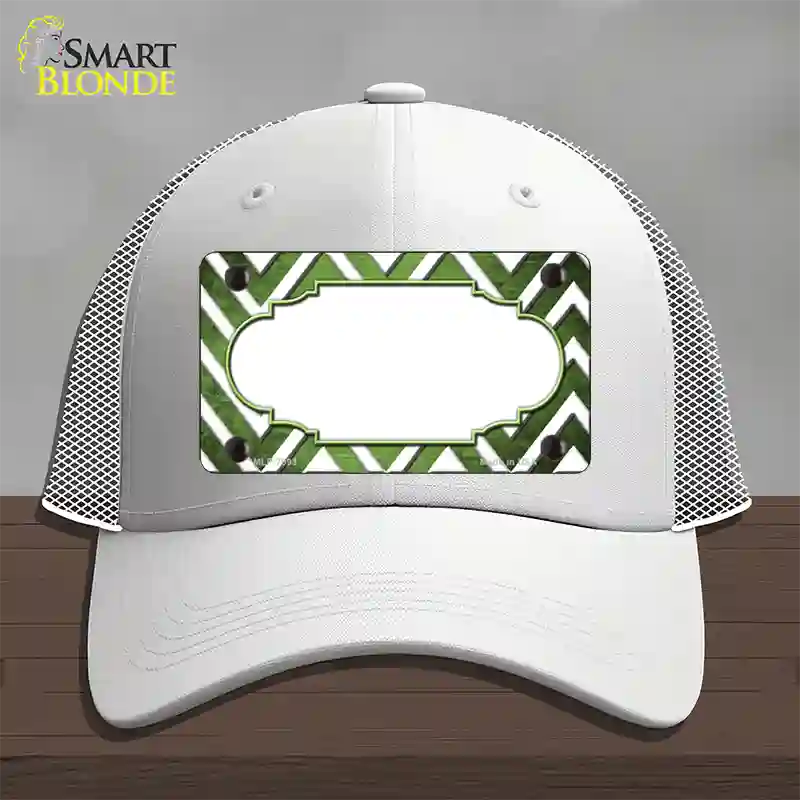 Lime Green White Chevron Scallop Oil Rubbed Novelty License Plate Hat Mesh / White