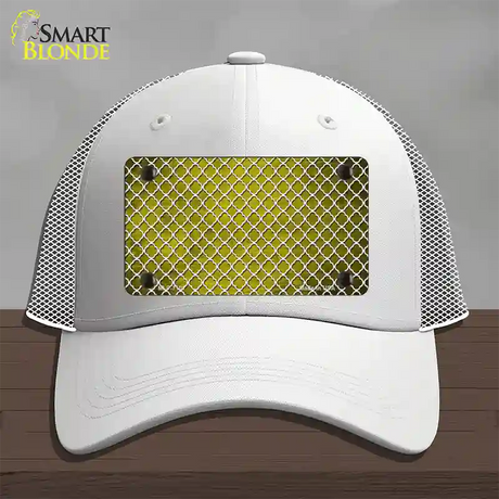 Yellow White Quatrefoil Oil Rubbed Novelty License Plate Hat Mesh / White