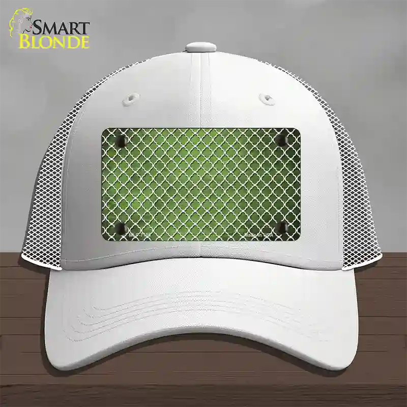 Lime Green White Quatrefoil Oil Rubbed Novelty License Plate Hat Mesh / White