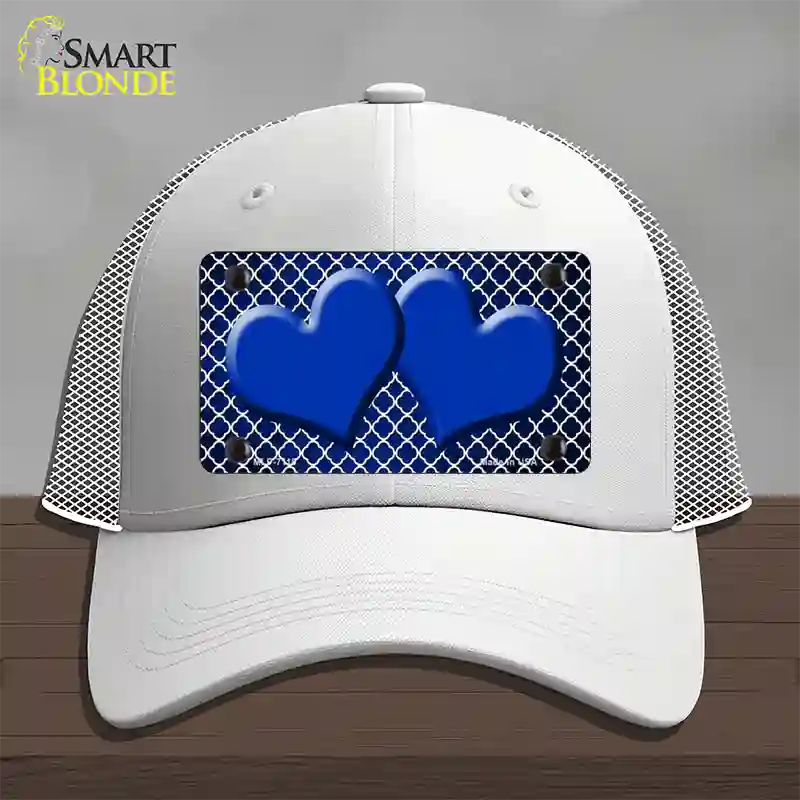 Blue White Quatrefoil Hearts Oil Rubbed Novelty License Plate Hat Mesh / White