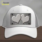 Gray White Quatrefoil Hearts Oil Rubbed Novelty License Plate Hat Mesh / White