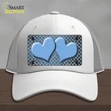 Light Blue White Quatrefoil Hearts Oil Rubbed Novelty License Plate Hat Mesh / White