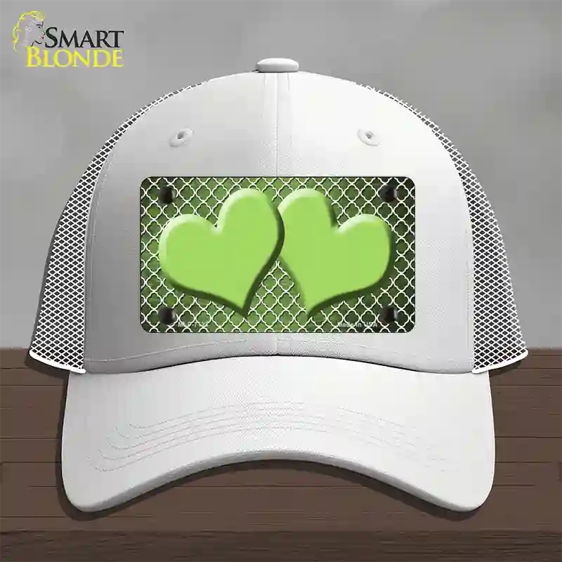 Lime Green White Quatrefoil Hearts Oil Rubbed Novelty License Plate Hat Mesh / White