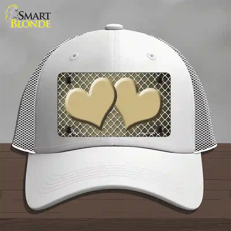 Gold White Quatrefoil Hearts Oil Rubbed Novelty License Plate Hat Mesh / White