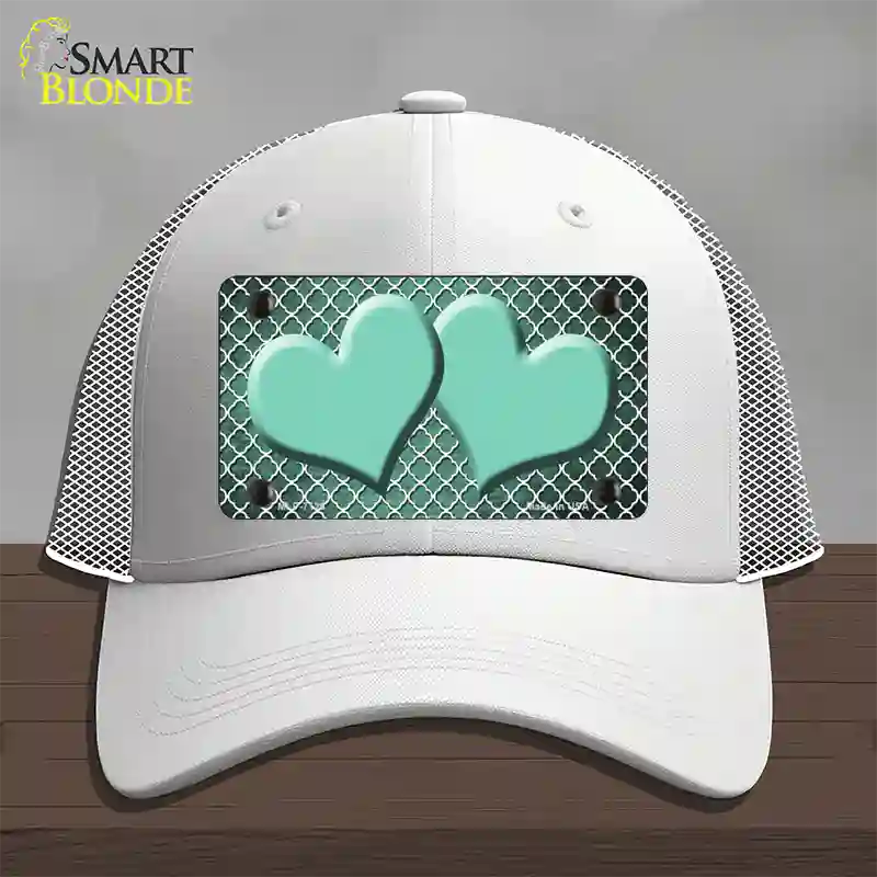 Mint White Quatrefoil Hearts Oil Rubbed Novelty License Plate Hat Mesh / White