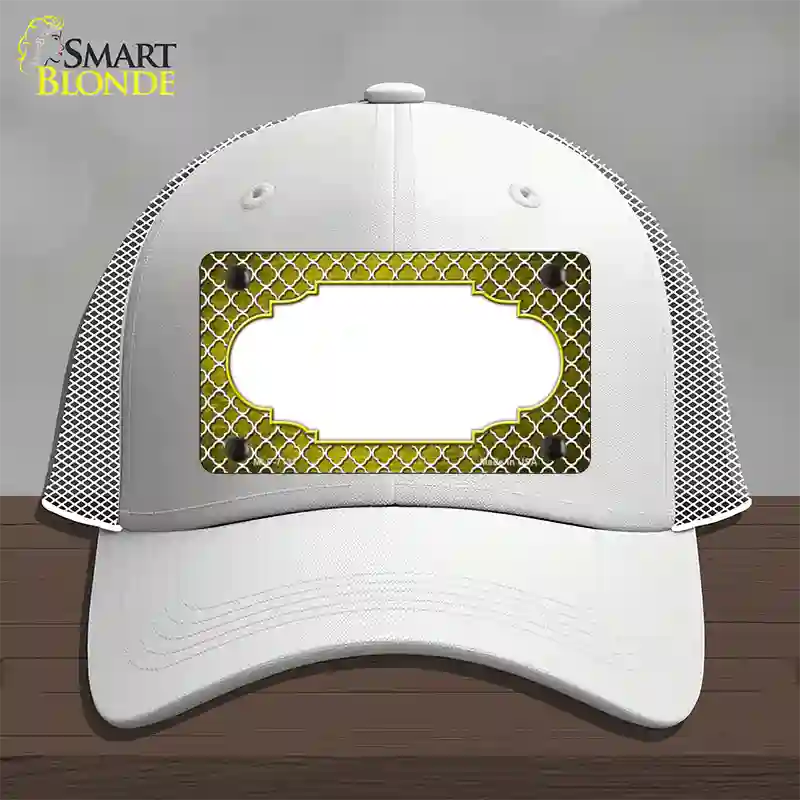 Yellow White Quatrefoil Scallop Oil Rubbed Novelty License Plate Hat Mesh / White