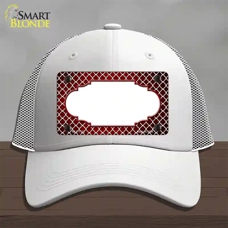 Red White Quatrefoil Scallop Oil Rubbed Novelty License Plate Hat Mesh / White