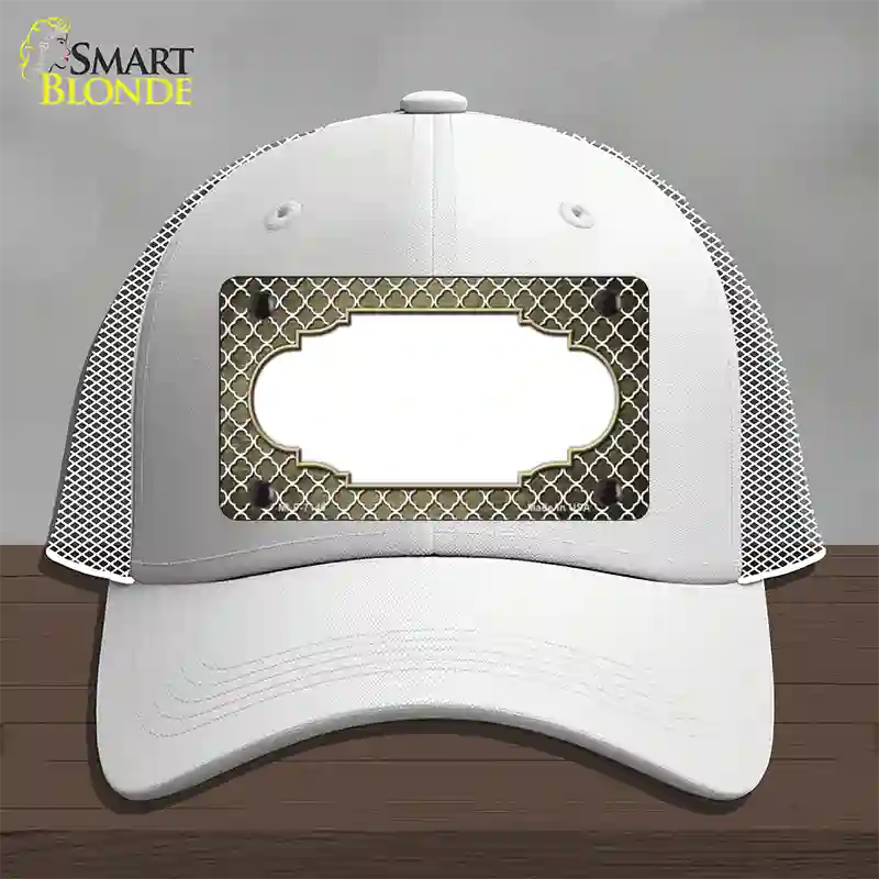 Gold White Quatrefoil Scallop Oil Rubbed Novelty License Plate Hat Mesh / White