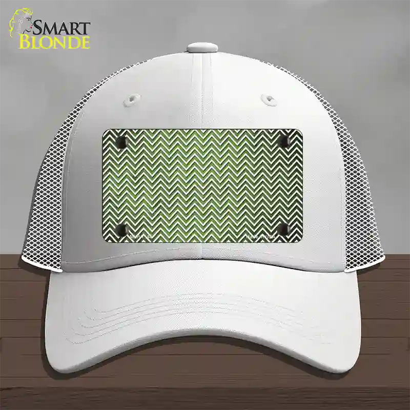 Lime Green White Small Chevron Oil Rubbed Novelty License Plate Hat Mesh / White