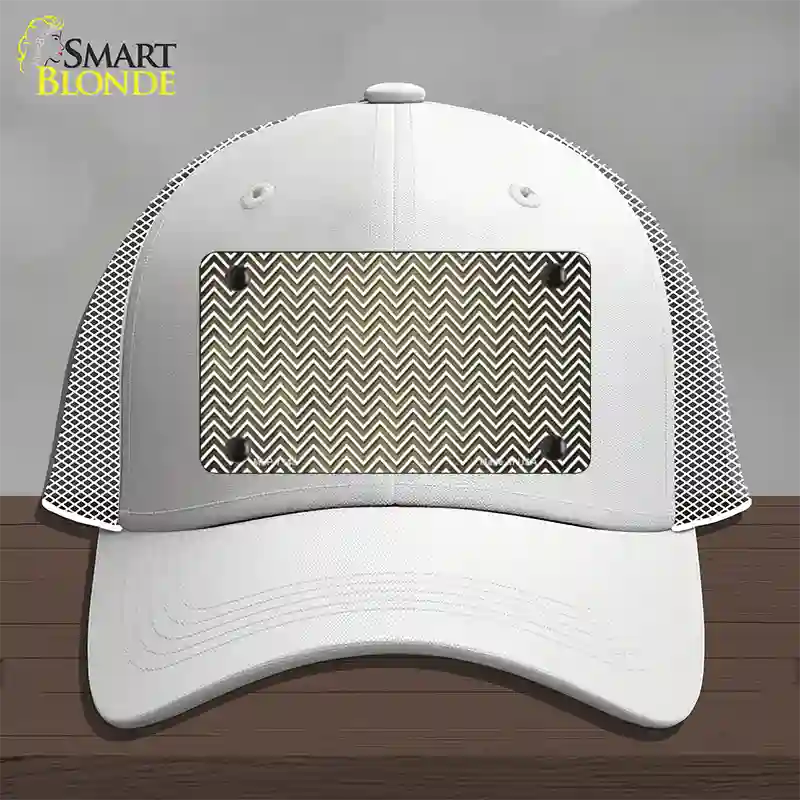 Gold White Small Chevron Oil Rubbed Novelty License Plate Hat Mesh / White