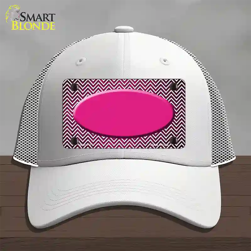 Pink White Small Chevron Oval Oil Rubbed Novelty License Plate Hat Mesh / White