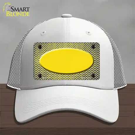 Yellow White Small Chevron Oval Oil Rubbed Novelty License Plate Hat Mesh / White