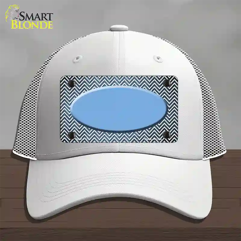 Light Blue White Small Chevron Oval Oil Rubbed Novelty License Plate Hat Mesh / White