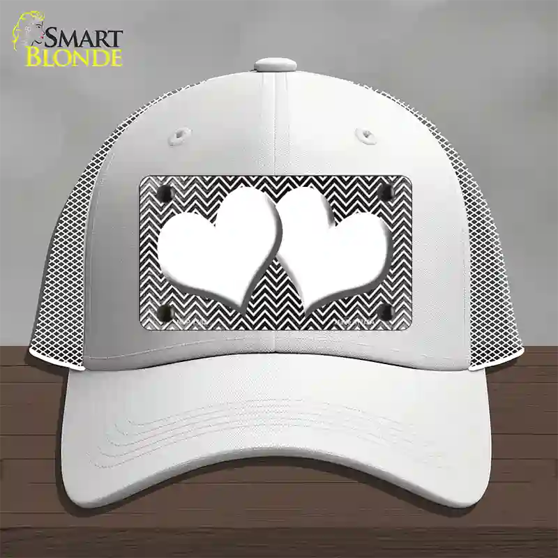 Black White Small Chevron Hearts Oil Rubbed Novelty License Plate Hat Mesh / White