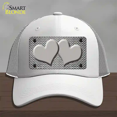 Gray White Small Chevron Hearts Oil Rubbed Novelty License Plate Hat Mesh / White