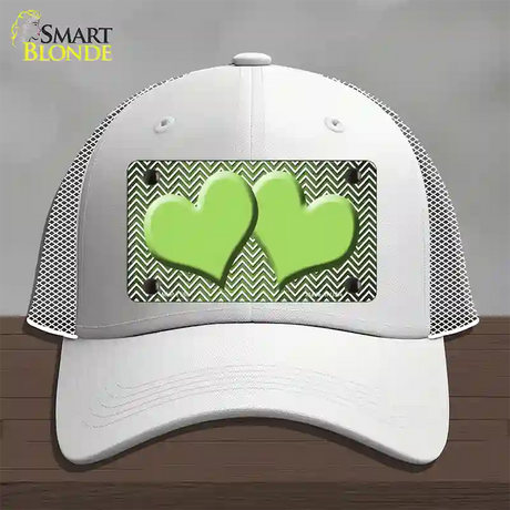 Lime Green White Small Chevron Hearts Oil Rubbed Novelty License Plate Hat Mesh / White