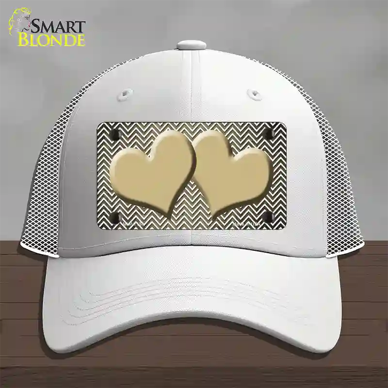 Gold White Small Chevron Hearts Oil Rubbed Novelty License Plate Hat Mesh / White