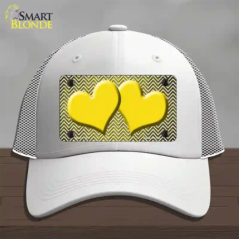 Yellow White Small Chevron Hearts Oil Rubbed Novelty License Plate Hat Mesh / White