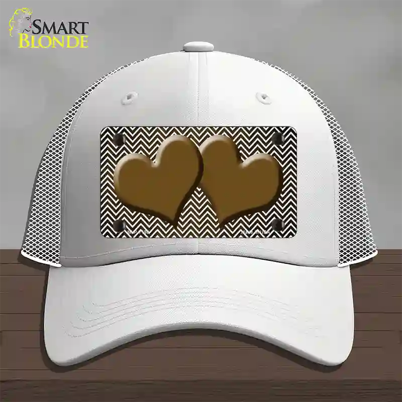 Brown White Small Chevron Hearts Oil Rubbed Novelty License Plate Hat Mesh / White