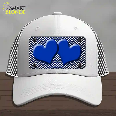 Blue White Small Chevron Hearts Oil Rubbed Novelty License Plate Hat Mesh / White