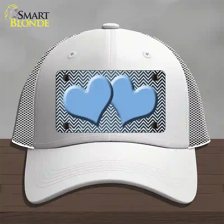 Light Blue White Small Chevron Hearts Oil Rubbed Novelty License Plate Hat Mesh / White