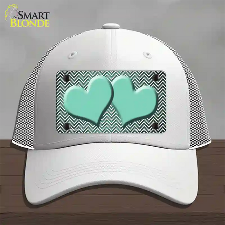 Mint White Small Chevron Hearts Oil Rubbed Novelty License Plate Hat Mesh / White