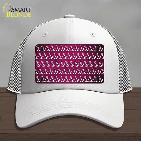 Pink White Anchor Oil Rubbed Novelty License Plate Hat Mesh / White