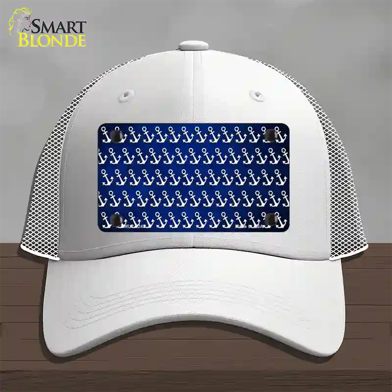 Blue White Anchor Oil Rubbed Novelty License Plate Hat Mesh / White