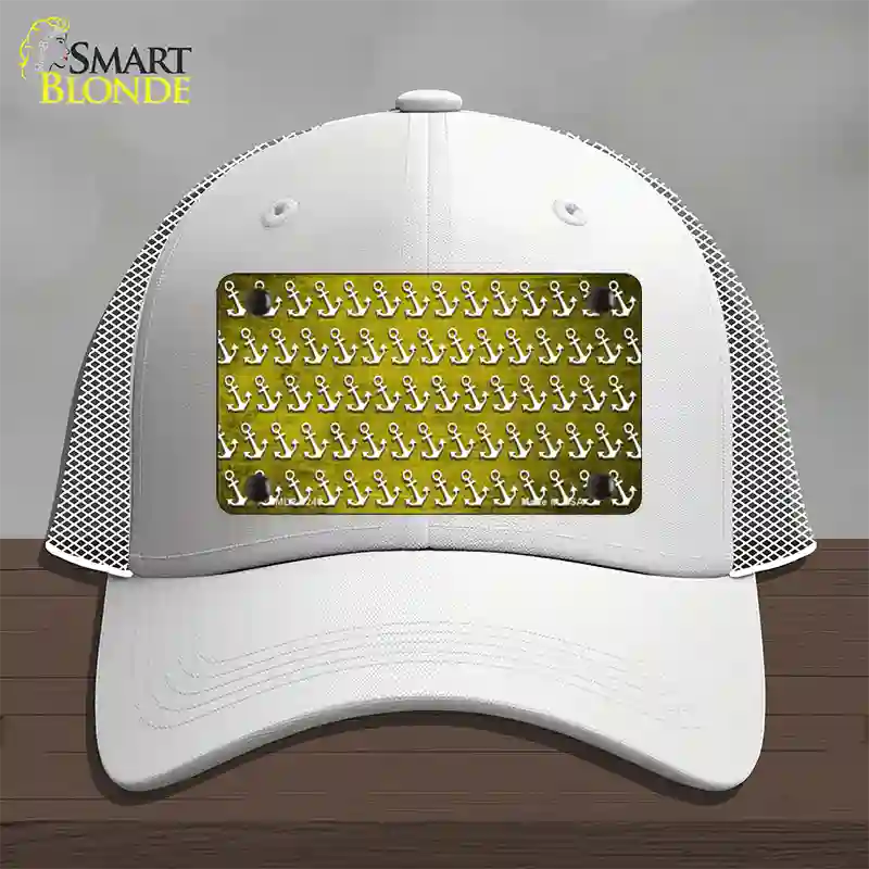 Yellow White Anchor Oil Rubbed Novelty License Plate Hat Mesh / White