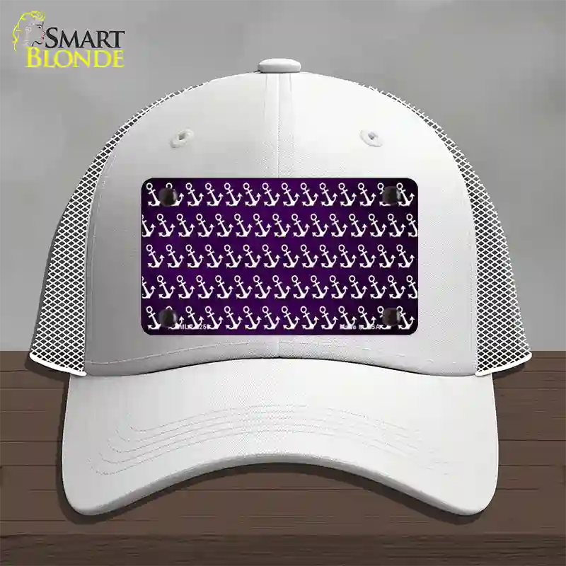 Purple White Anchor Oil Rubbed Novelty License Plate Hat Mesh / White