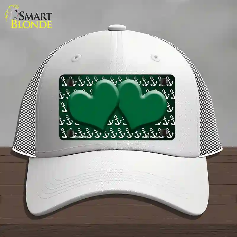 Green White Anchor Hearts Oil Rubbed Novelty License Plate Hat Mesh / White