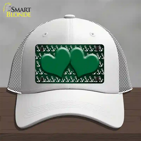 Green White Anchor Hearts Oil Rubbed Novelty License Plate Hat Mesh / White