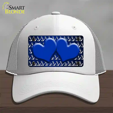 Blue White Anchor Hearts Oil Rubbed Novelty License Plate Hat Mesh / White