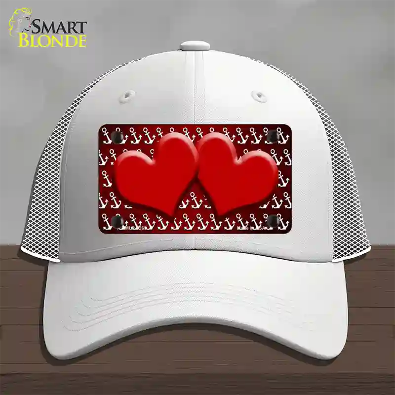 Red White Anchor Hearts Oil Rubbed Novelty License Plate Hat Mesh / White