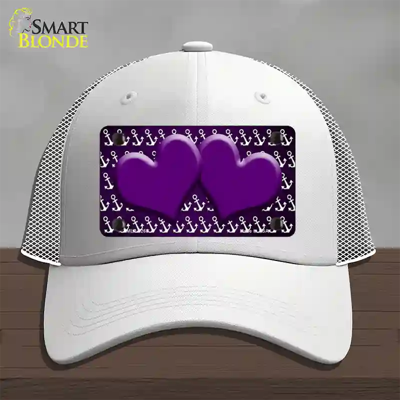 Purple White Anchor Hearts Oil Rubbed Novelty License Plate Hat Mesh / White