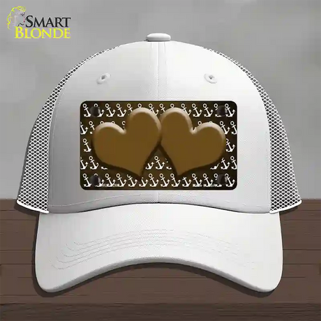 Brown White Anchor Hearts Oil Rubbed Novelty License Plate Hat Mesh / White