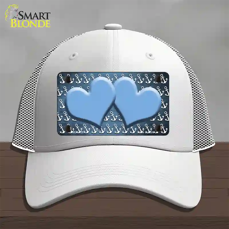 Light Blue White Anchor Hearts Oil Rubbed Novelty License Plate Hat Mesh / White