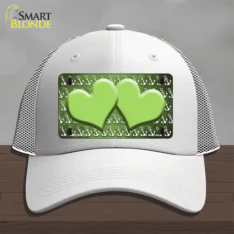 Lime Green White Anchor Hearts Oil Rubbed Novelty License Plate Hat Mesh / White