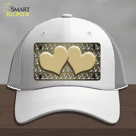 Gold White Anchor Hearts Oil Rubbed Novelty License Plate Hat Mesh / White