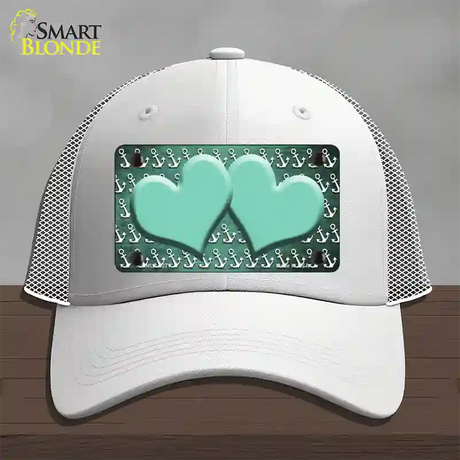 Mint White Anchor Hearts Oil Rubbed Novelty License Plate Hat Mesh / White