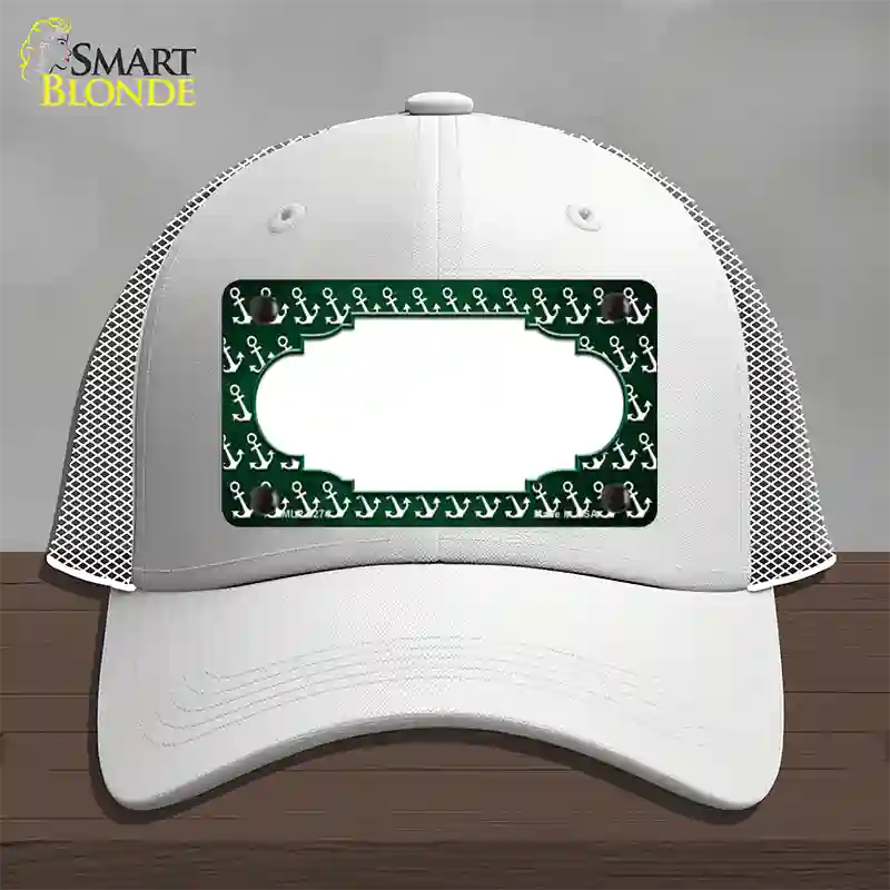 Green White Anchor Scallop Oil Rubbed Novelty License Plate Hat Mesh / White