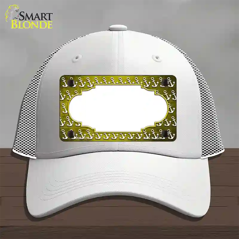 Yellow White Anchor Scallop Oil Rubbed Novelty License Plate Hat Mesh / White