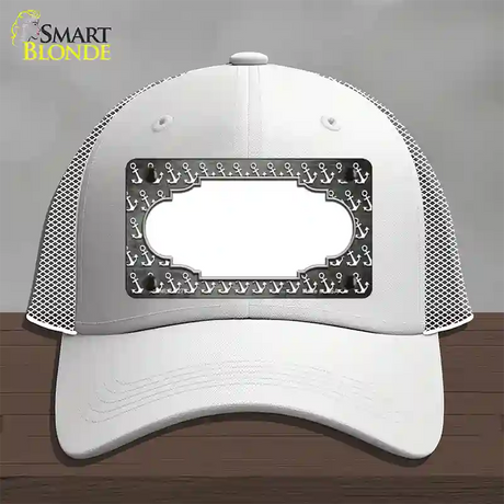 Gray White Anchor Scallop Oil Rubbed Novelty License Plate Hat Mesh / White