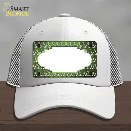 Lime Green White Anchor Scallop Oil Rubbed Novelty License Plate Hat Mesh / White