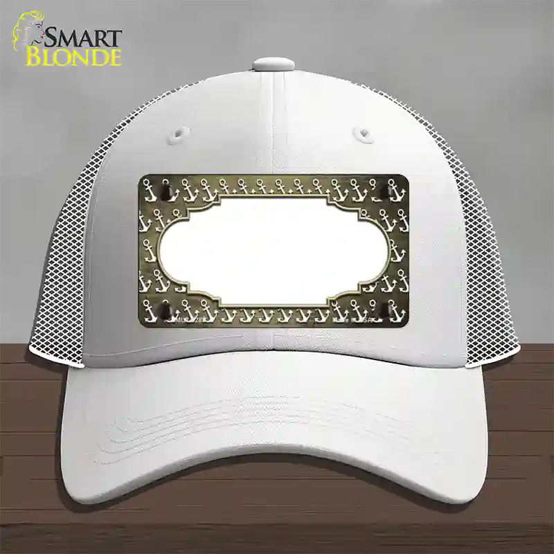 Gold White Anchor Scallop Oil Rubbed Novelty License Plate Hat Mesh / White