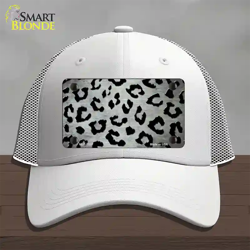 White Black Cheetah Oil Rubbed Novelty License Plate Hat Mesh / White