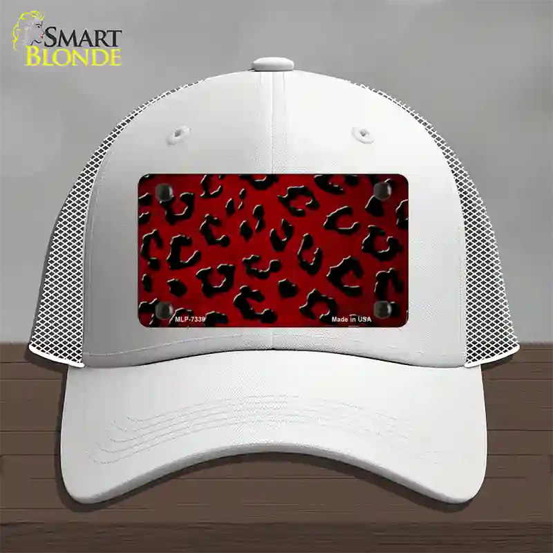 Red Black Cheetah Oil Rubbed Novelty License Plate Hat Mesh / White