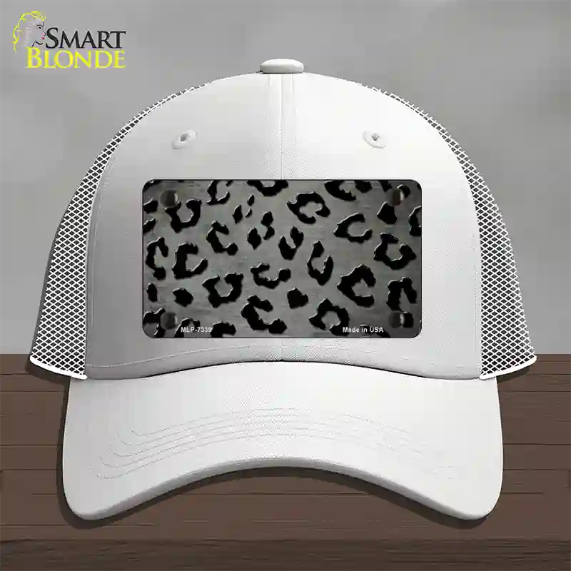 Gray Black Cheetah Oil Rubbed Novelty License Plate Hat Mesh / White