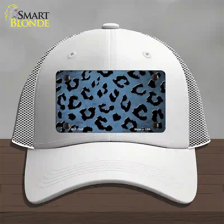 Light Blue Black Cheetah Oil Rubbed Novelty License Plate Hat Mesh / White